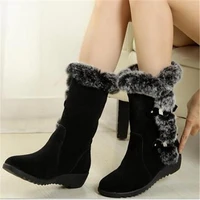 winter warm women cotton shoes ladies mid calf boots high tube classic thick fleece models snow boots muje plus size 35 42 black