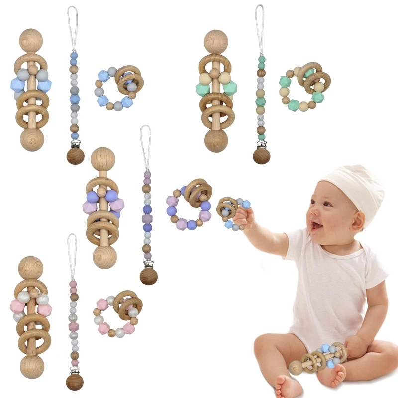 

1 Set Baby Infants Rattle Teether Newborn Shower Gifts Bracelet Teething Soother Toy Pacifier Clip Chain Dummy Holder