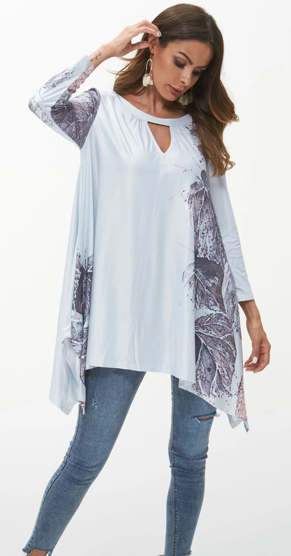 Женская рубашка с длинным рукавом Хенли топы для Леди ниже бедра |