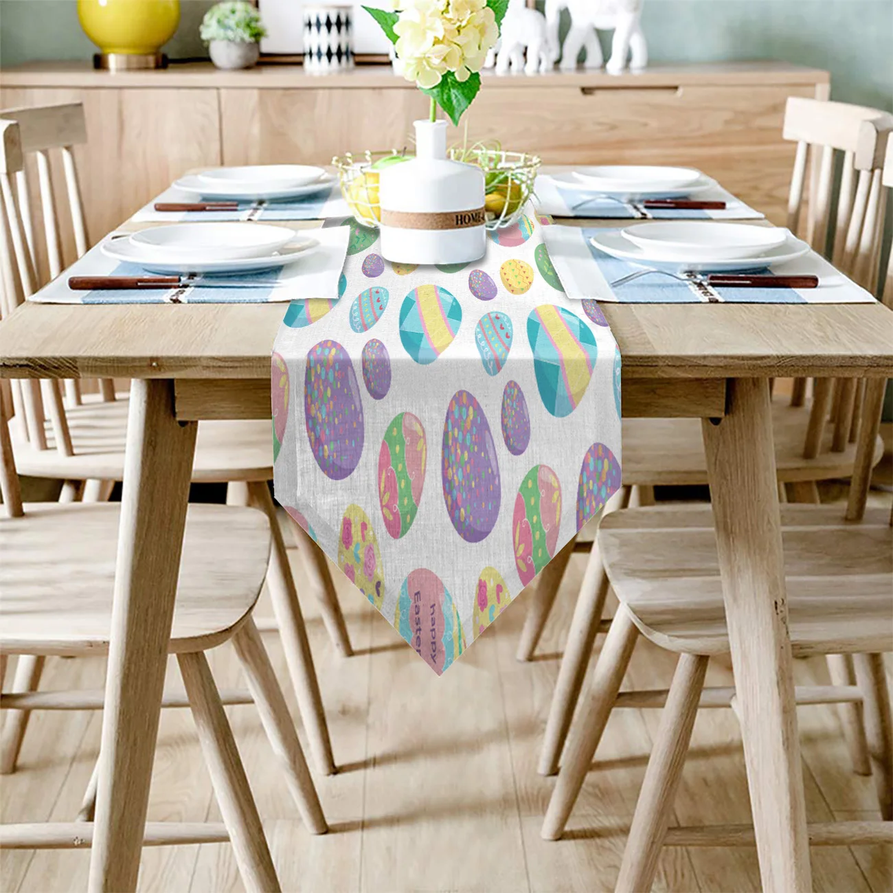 Маленькие милые счастливые пасхальные яйца настольные скатерти с флагом