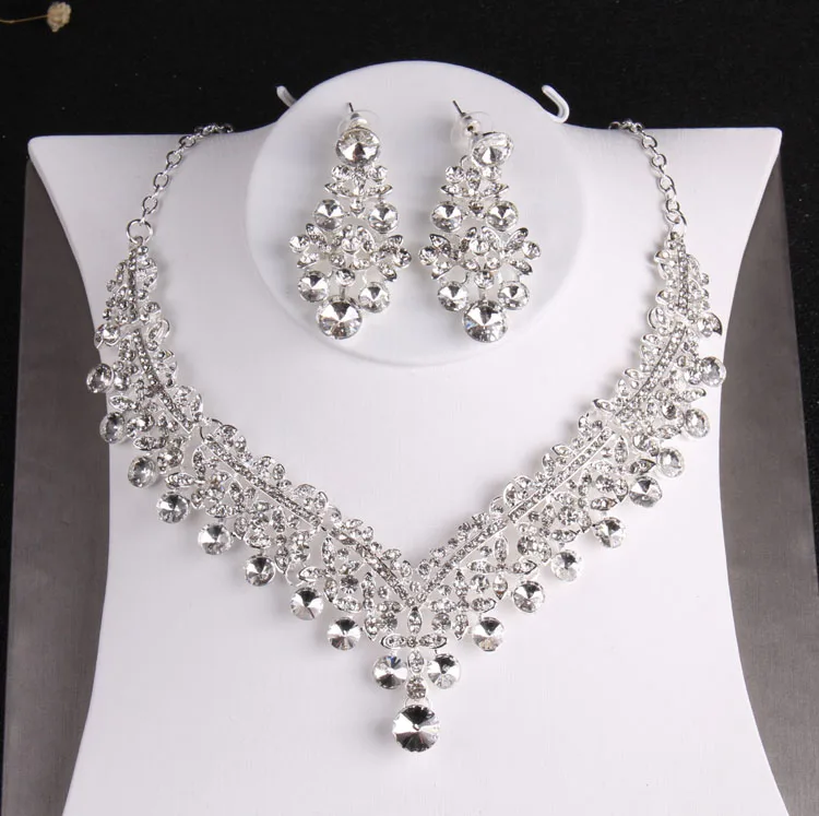 

Baroque Luxury Crystal Beads Bridal Jewelry Sets Rhinestone Tiaras Crown Necklace Earrings Wedding African Beads Jewelry Set