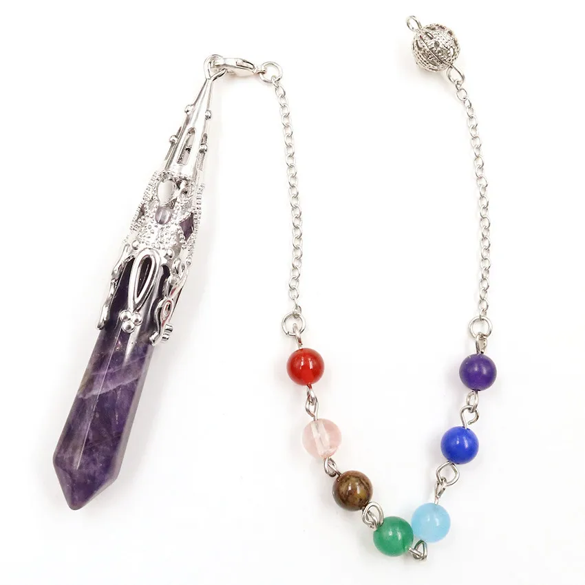 FYJS уникальный шестигранный камень аметист с посеребренным покрытием кулон