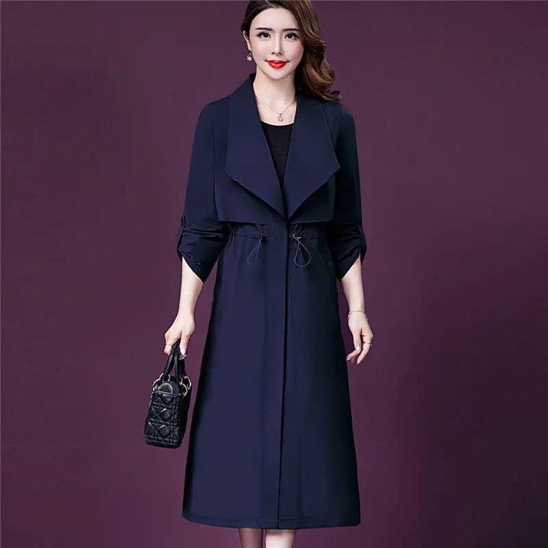 

Plus Size 5XL Women Windbreaker 2019 Autumn Korean Slim Middle Age FemaleTemperament Long Windbreaker Jacket Oversized Coat 1723