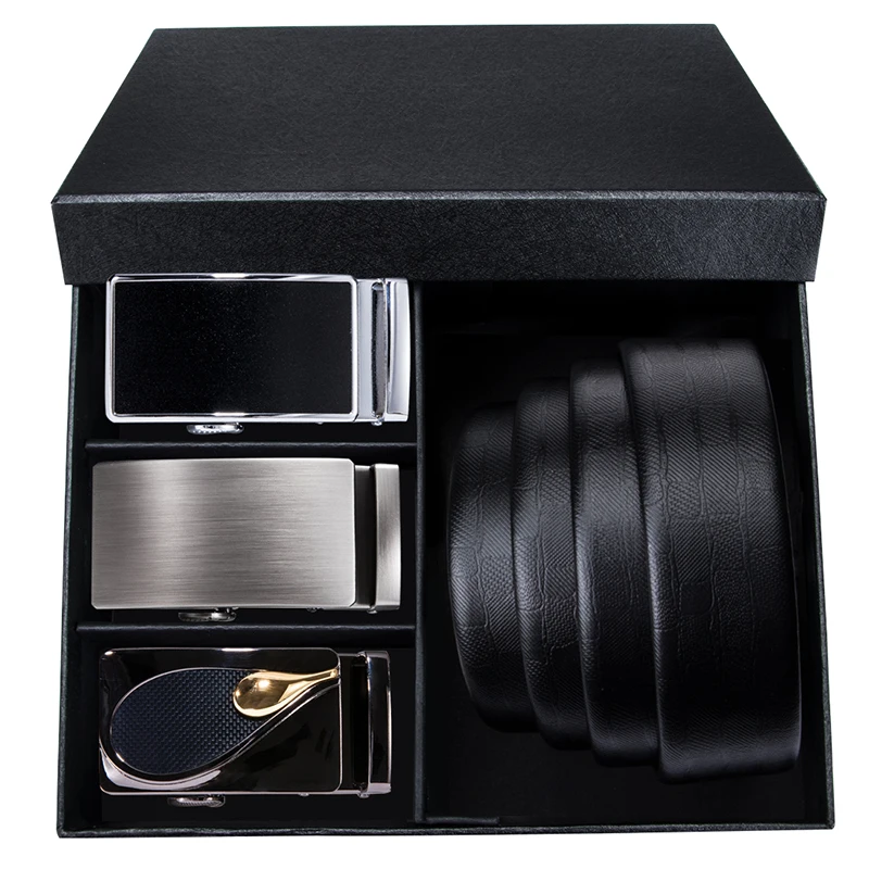 2173-2175-2176-EA Hi-Tie, деловой стиль, мужские, натуральная кожа, автоматическая пряжка, ремень, черный, 150 см, длинные, модные, сплав, пряжка, Свадебные ремни - Цвет: 2173-2175-2176-EA