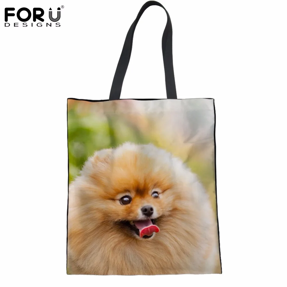 

FORUDESIGNS Cute 3D Animal Dog Pomeranian Prints Canvas Women Tote Bags Reusable Shopping Bag for Ladies Eco-friendly Bag Bolsa