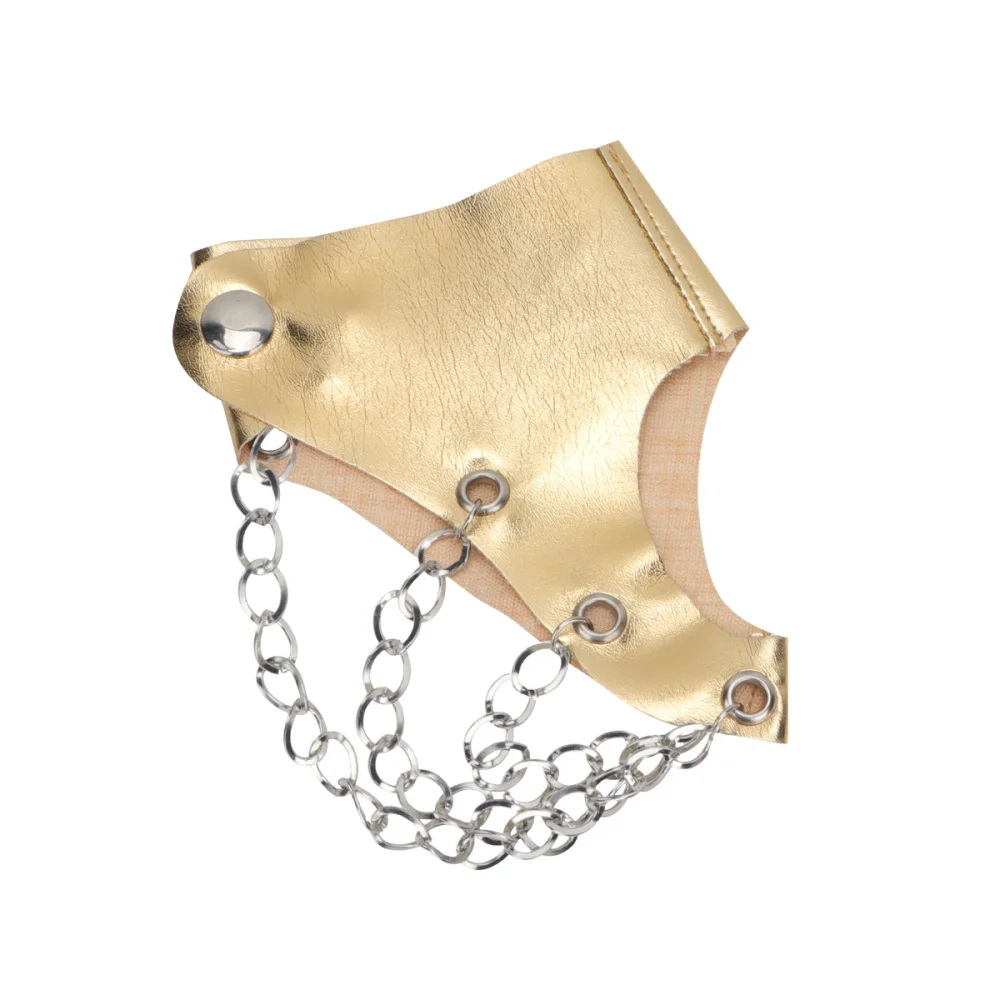 

Night Club Punk Fingerless PU Leather Stage Performance Show 3 Metal Chains Buckle (Black)