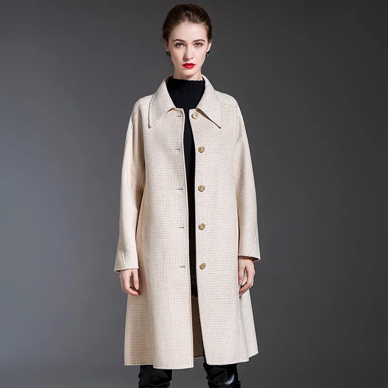 

Winter New woolen cloak windbreaker double-sided cashmere coat Women's fashion length long sleeve wool blends coat women 20413
