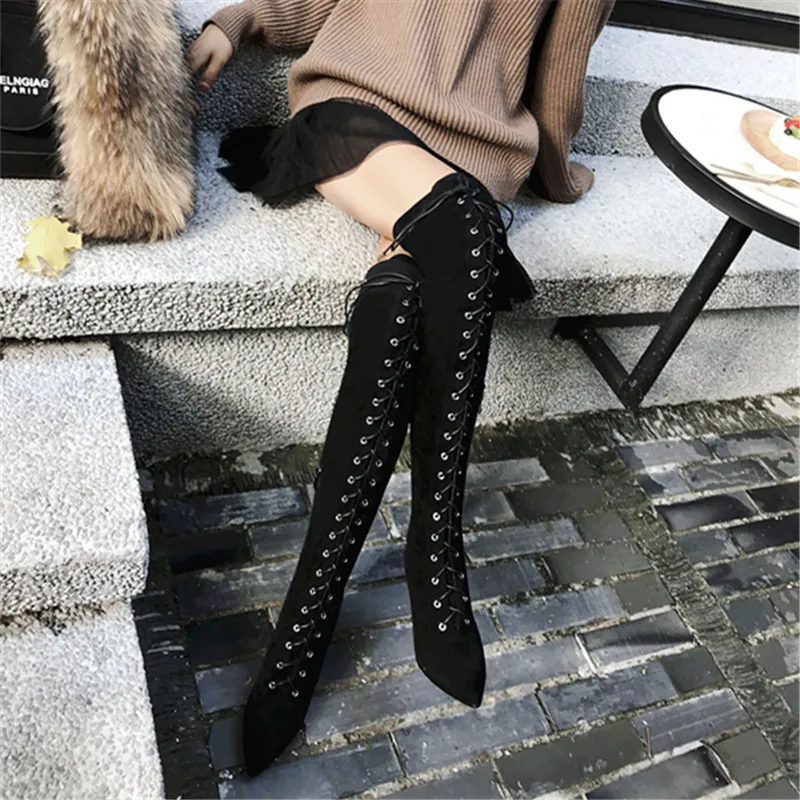 INS/женские ботфорты выше колена замшевые высокие сапоги с перекрестными