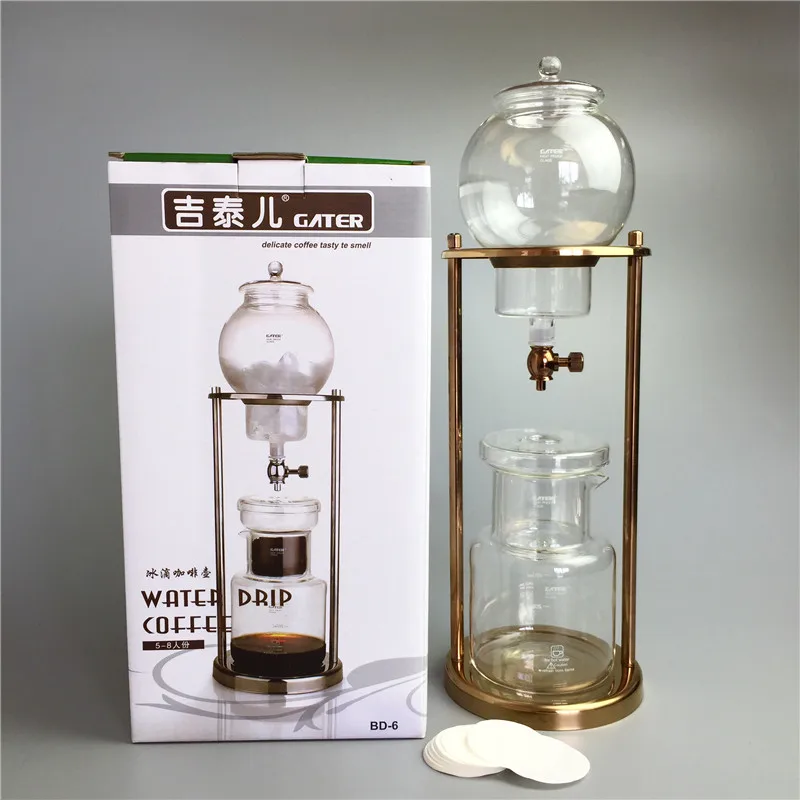 Gold 600ml 600 мл, 1000 мл, капельная Кофеварка для холодного заваривания, многоразовые стеклянные фильтры, инструменты для эспрессо, капельница, кофейник, ледяная вода, капельная Кофеварка - Color: Gold 600ml