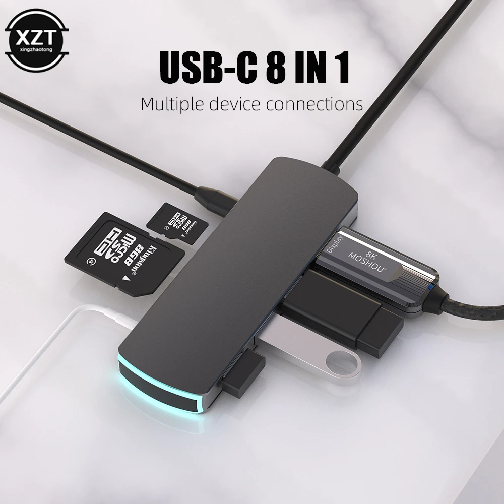 

Type-C to HDMI-compatible VGA PD USB 8 in1 Multi Docking Station Video Adapter USB Hub For Mobile Phones Tablets USB 3.0 Adapter