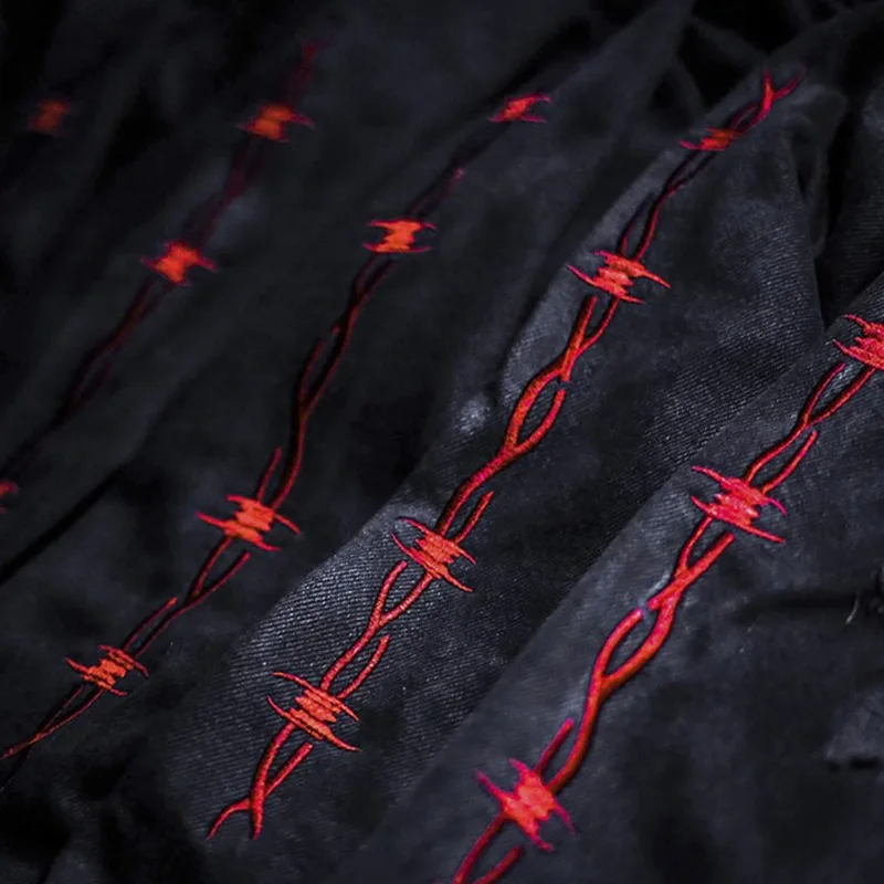 Мужская джинсовая куртка в стиле рок готика панк с рисунком черепов хип хоп