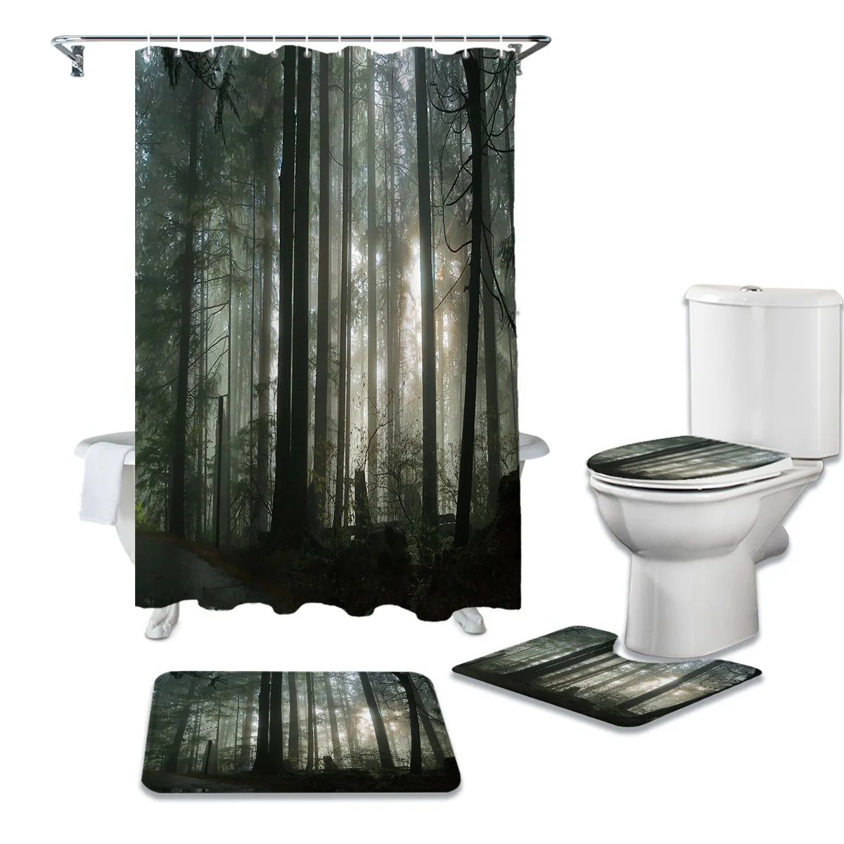 Лесная дорога солнечный свет прочная водонепроницаемая душевая занавеска набор