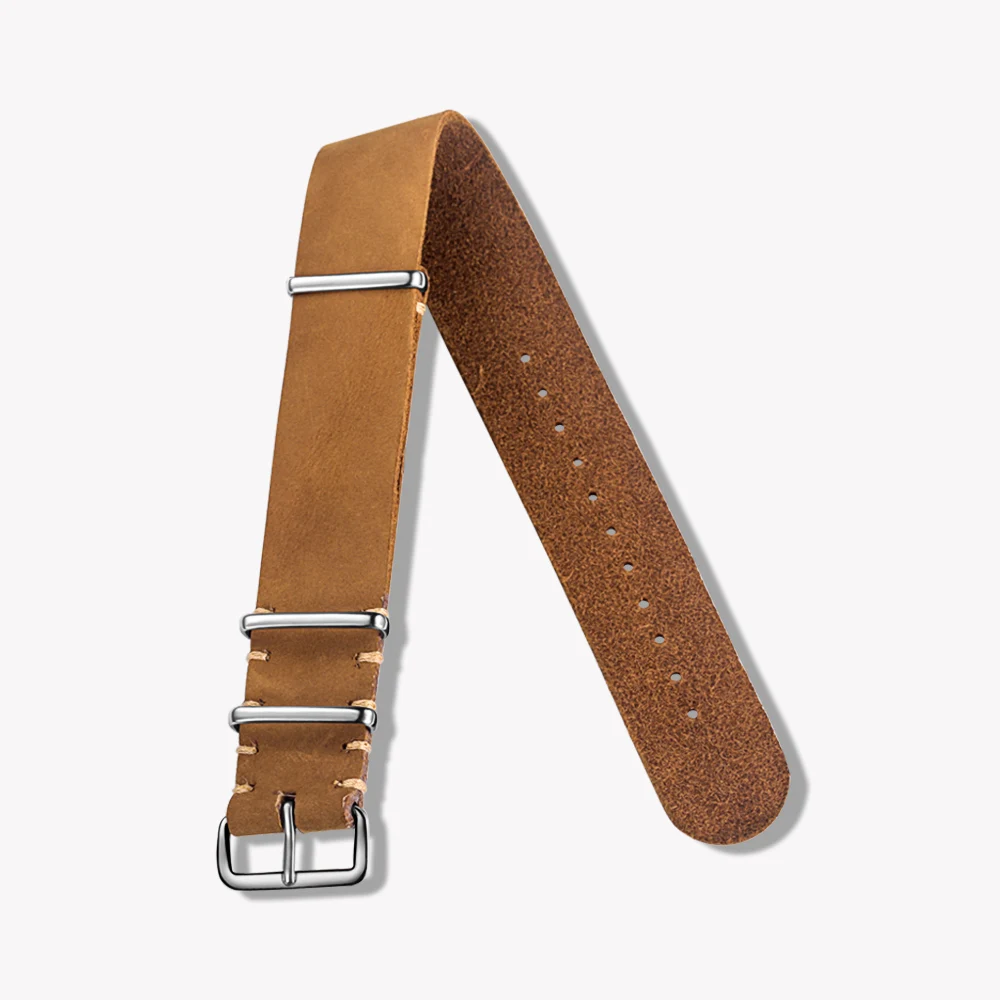 Premium Leather NATO Watch Band Gingerbread One piece Watch Straps For Men or Women Watch 18mm 20mm 22mm