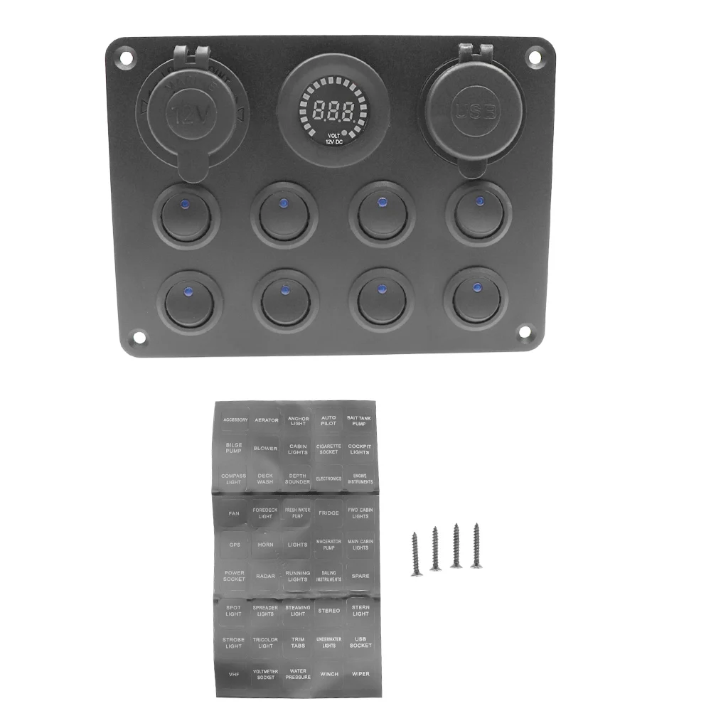 Светодиодная панель переключателя для автомобиля лодки 8 клавиш 12 ~ 24 В с цветным