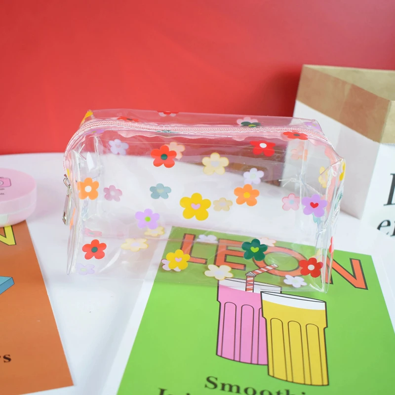 Прозрачная косметичка для девушек с милым мультяшным рисунком на молнии из ПВХ