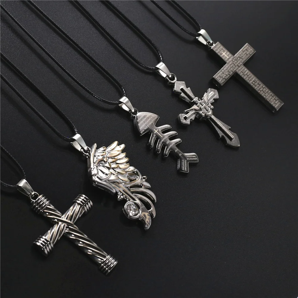 Модное колье с подвеской-крестом в стиле панк колье-чокер мужское и ожерелье