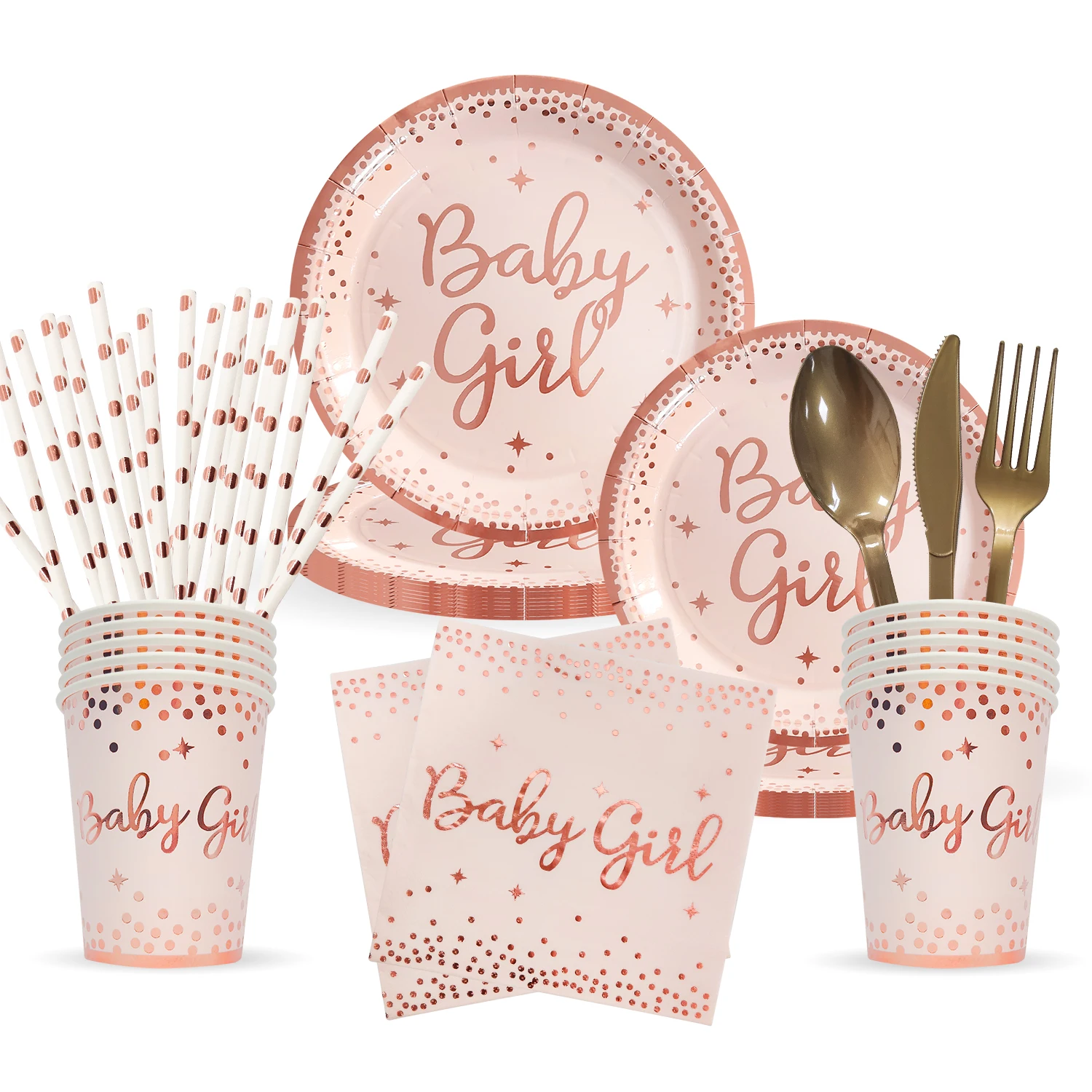 Baby Shower Oh для маленьких девочек розовое золото в горошек украшения посуда Пол