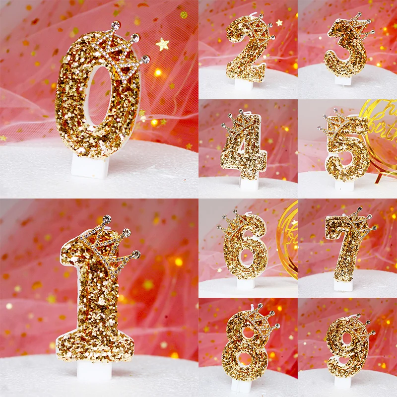 1Pc Glitter Number Cake Toppers Baby Shower Birthday Decoration Wedding Gold Silver Digital Cakes Dessert Decor Birthday Candles