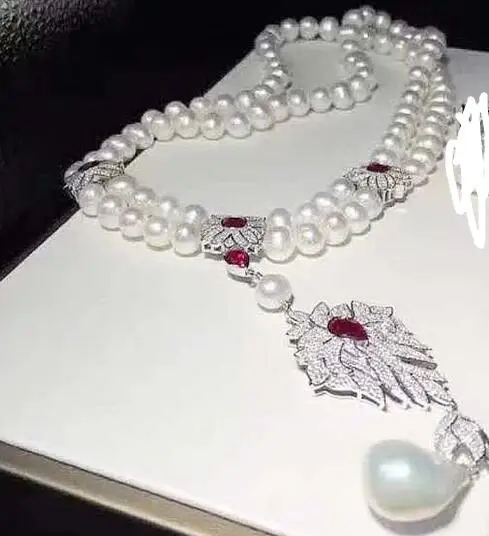 

Ожерелье из белого жемчуга с микроинкрустацией из циркония, 8-9 мм, жемчужная подвеска в стиле барокко