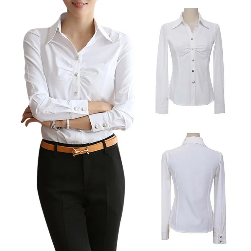 

Hot Sale Wholesale Spring Women Shirt Female Blouse Long Sleeve Casual Turn-Down Collar Tops Office Lady Style New