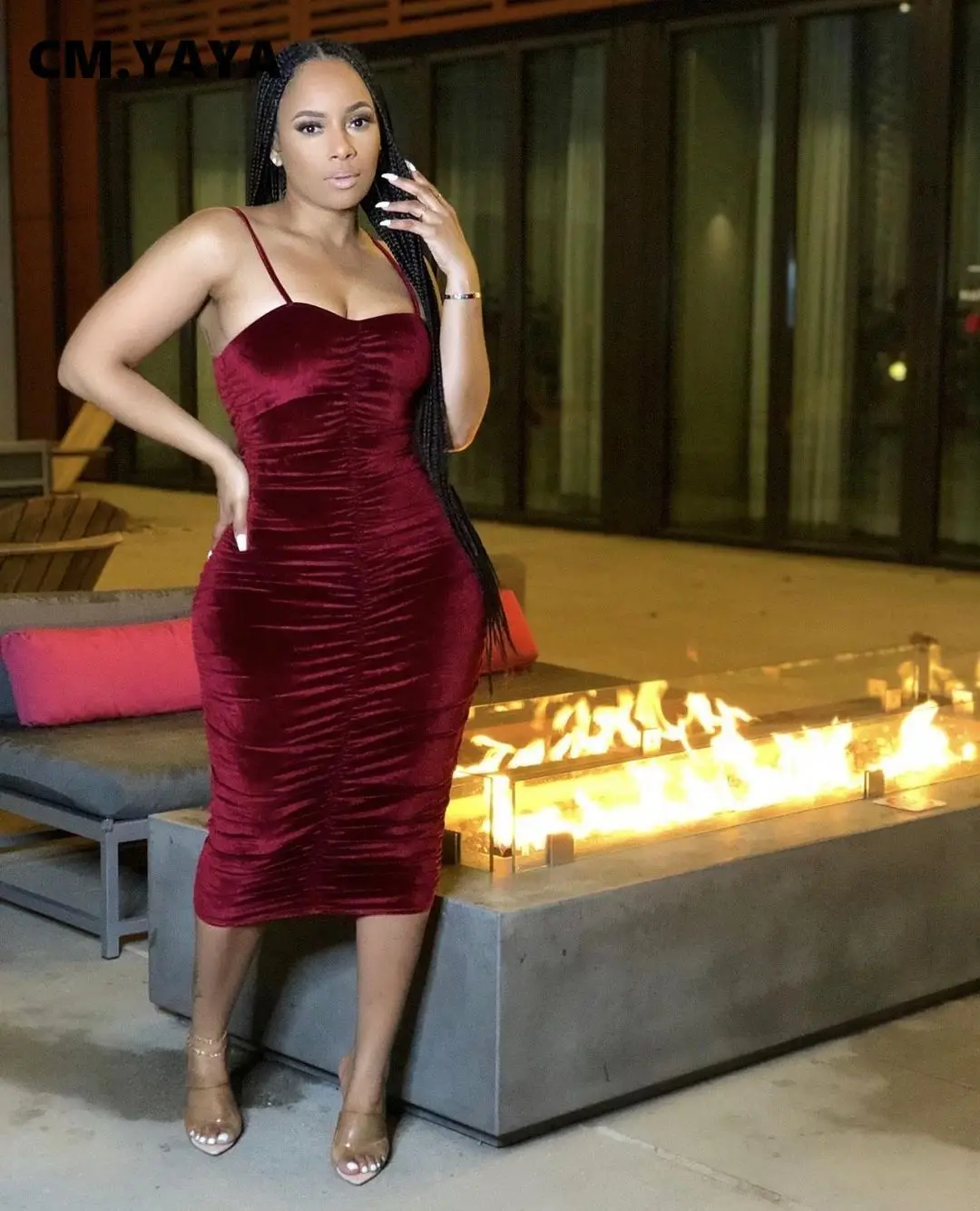 

F.O Velvet Solid Women Dress Sleeveless Spaghetti Strap Sheath Elastic Knee-length Dresses Sexy Night Party Dress Summer