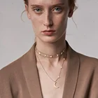 Чокер ENFASHION P203137 Женский, Двойная Цепочка Из Нержавеющей Стали с подвесками, колье золотистого цвета с Луной и звездами, бижутерия