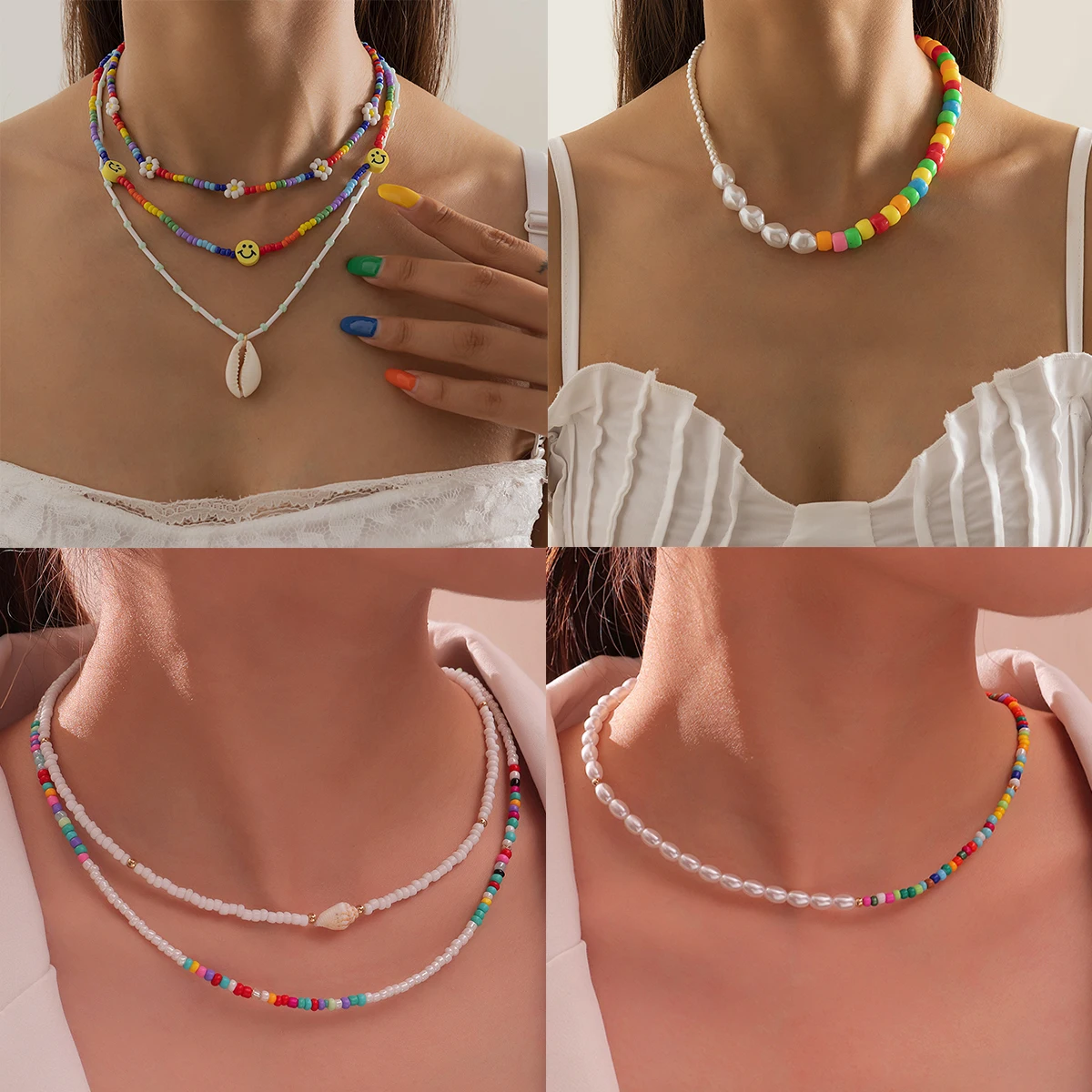 

Bohemian Colorful Bead Shell Necklace for Women Summer Short Beaded Portrait Collar Clavicle Choker Necklace Female Jewelry