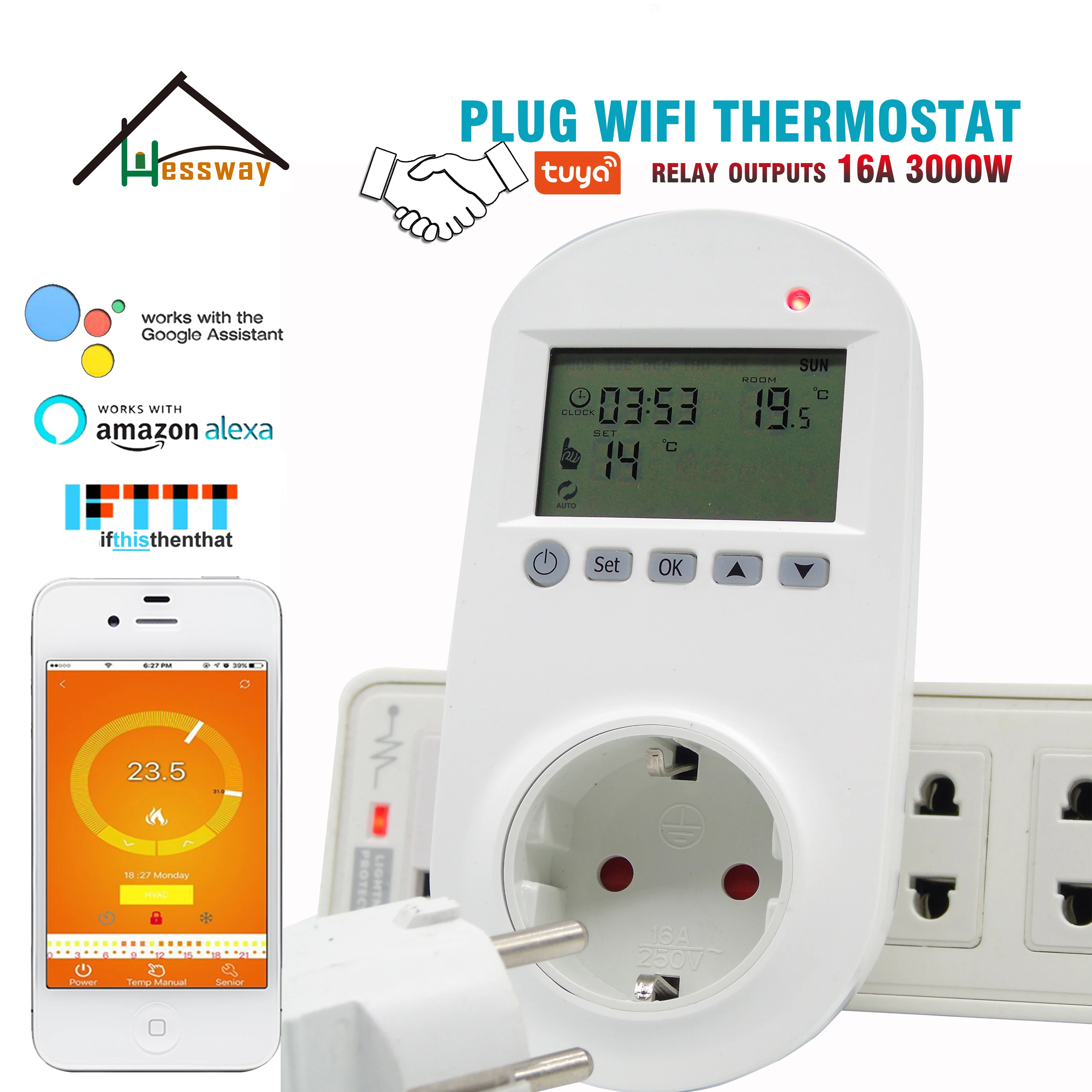 HESSWAY TUYA 16A программируемый Wi Fi Электрический термостат для европейской