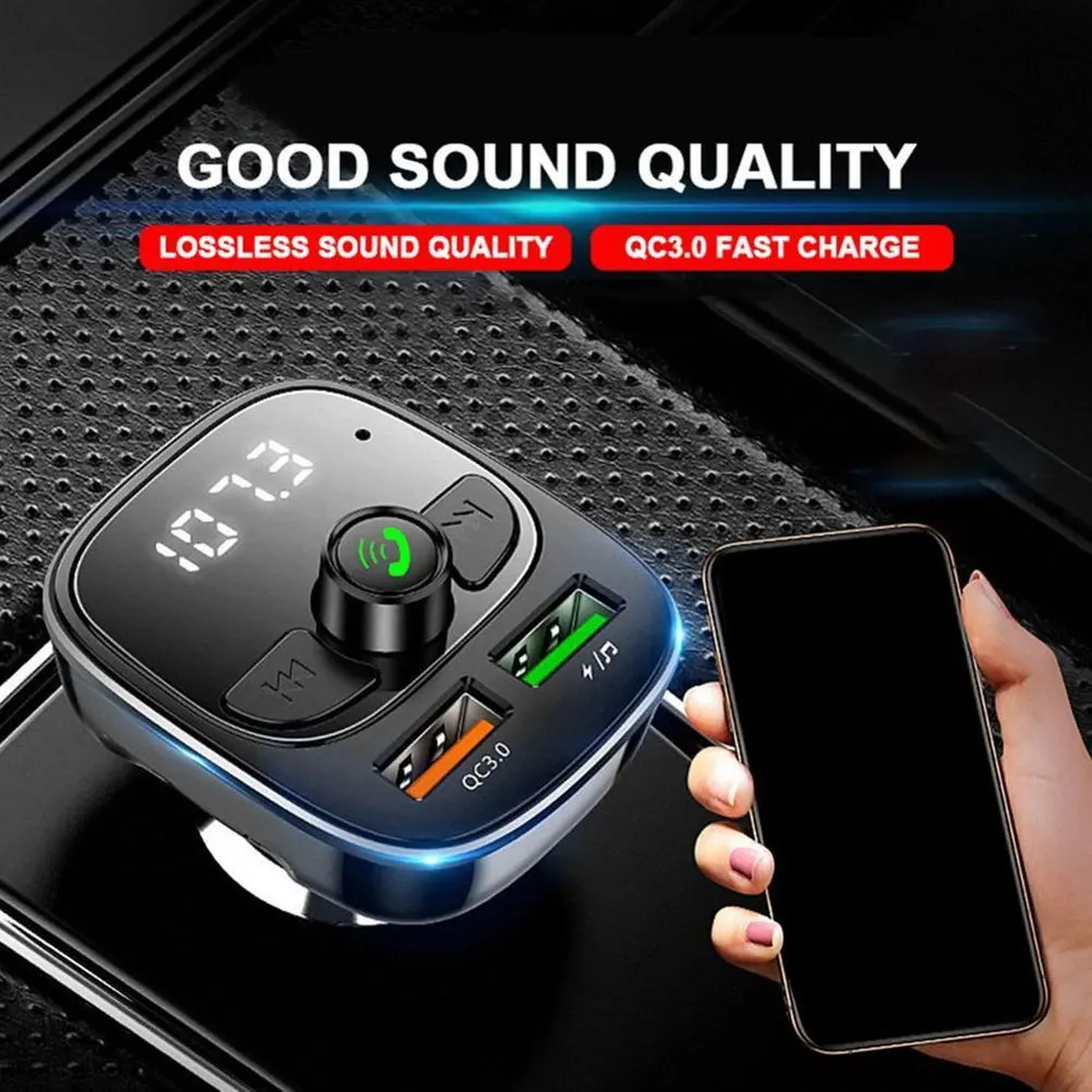 

HY-96 Wireless Car FM Transmitter Radio Hands-free Call QC 3.0 Dual USB Charger Adapter Support U Disk TF Card