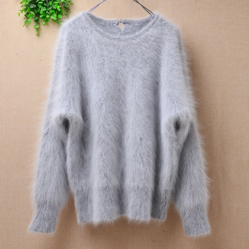 Повседневный модный Женский пушистый кашемировый вязаный пуловер с длинными