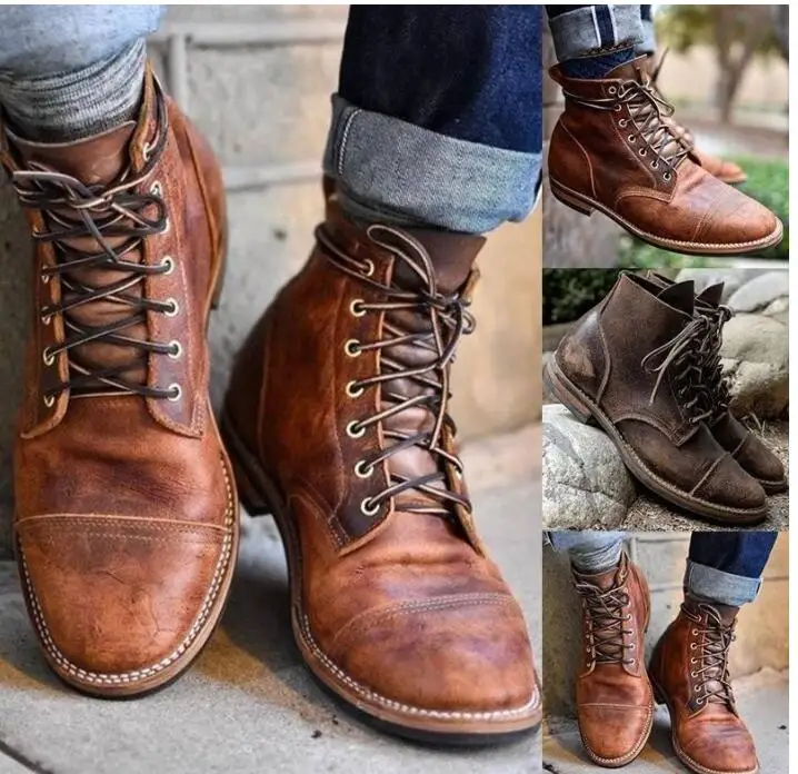 Туфли мужские классические в стиле милитари с круглым носком броги ковбойские