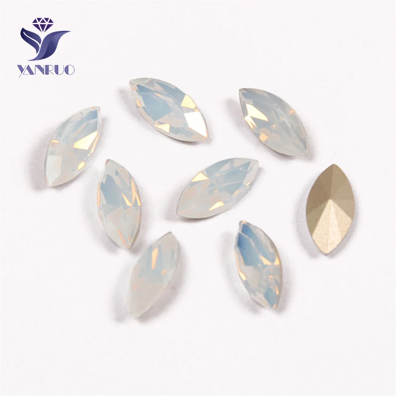 White Opal Yanruo 4200 Наветт страз сшитые камни ручной работы острый задник Глаза Лошади Стразы стеклянные кристаллы для рукоделия - Цвет: White Opal