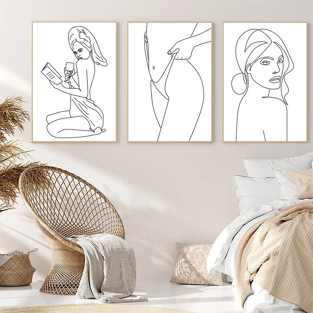 

Абстрактный Женский плакат для рисования по линии тела, чтение, бронирование, художественный принт, модное украшение для комнаты для девоче...