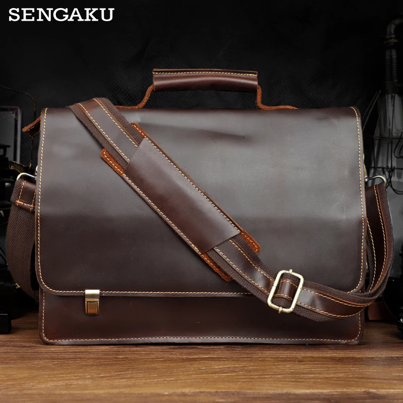 

Men Briefcase Genuine Leather Laptop Bag 13.5" PC Doctor Lawyer Computer Bag Cowhide Male Briefcase Cow Leather Men Bag