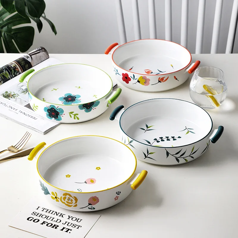 

Двойная миска для салата, фруктов, супа, лапши, десерт, закуска, еда, миски Ousehold, подглазурная роспись, цветная кухонная посуда