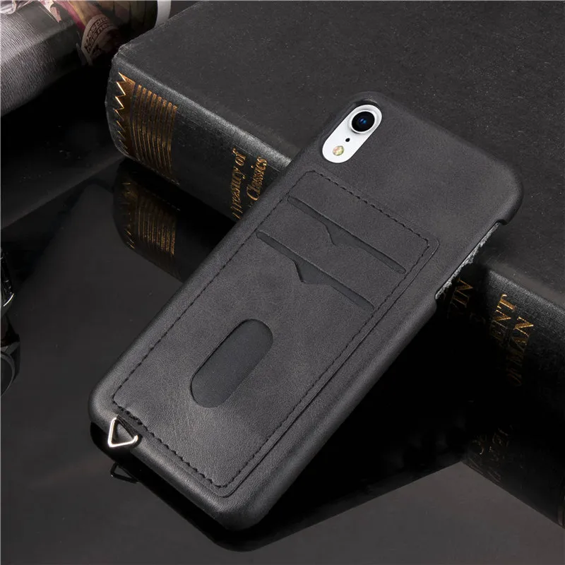Black Роскошный чехол из искусственной кожи для iPhone XS MAX чехол-накладка держатель для карт защитный чехол для iPhone 11 Pro X XR XS Max 8 7 6 Plus - Цвет: Black