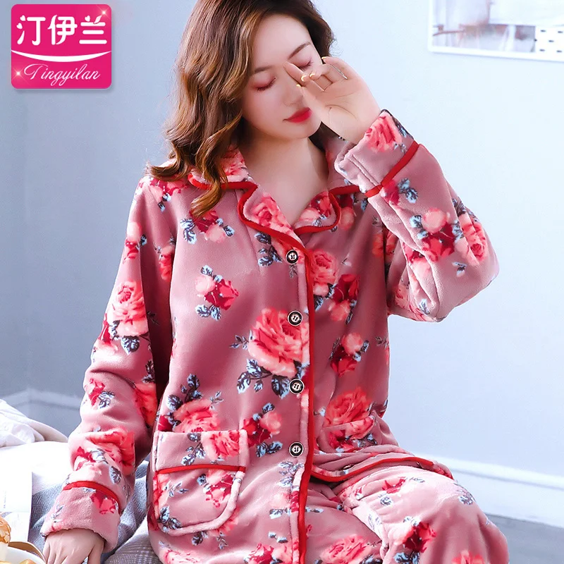 Home clothes fo women Lady clothes set Large size Pajamas Printing Autumn / Winter Coral fleece 2 piece set Free shipping 287
