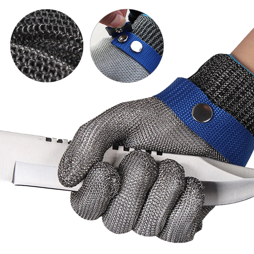 

Level 5 Silver Gray Safety Gloves Cut Proof Stab Resistant Stainless Steel Wire Metal Butcher Gloves Fishing Outdoor Protection