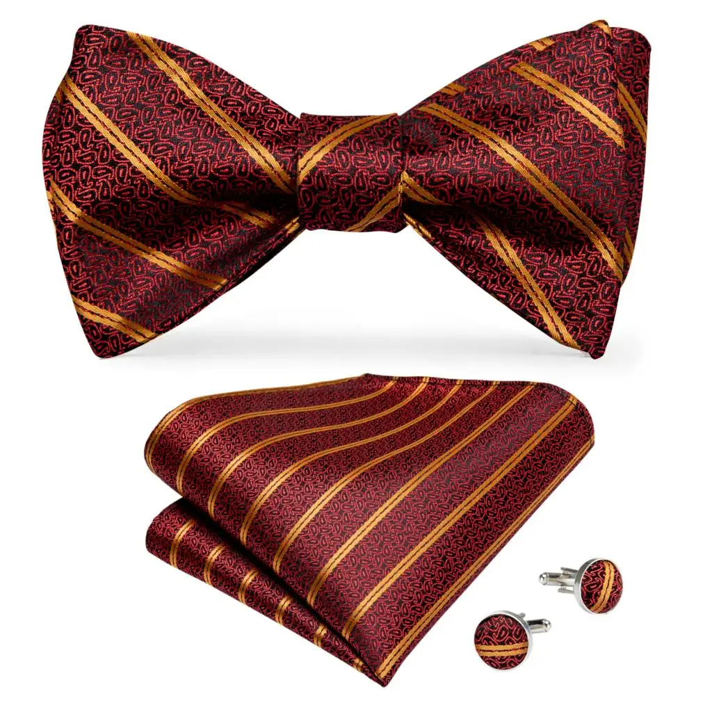 Мужской Шелковый галстук бабочка Красный Золотой Полосатый дизайнерский для