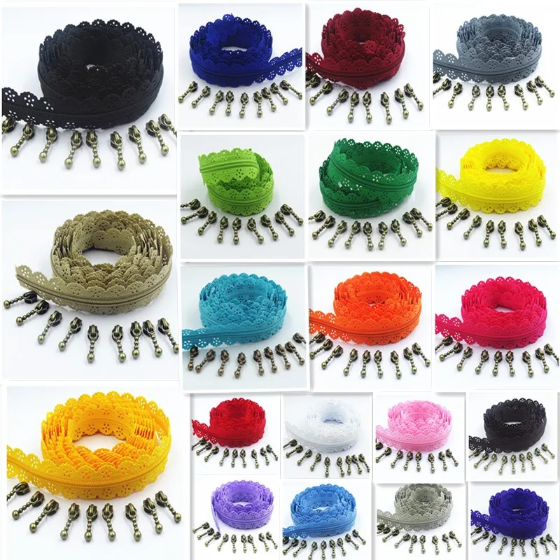 

5M 10 Zipper Puller 3# 20 Color Nylon Lace Six Hole Zipper Used For Sewing And Skirt Clothing Accessories