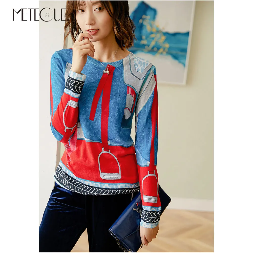 100% шерсть женские джемперы 2019 Осень Зима Мода с принтом длинный рукав женский