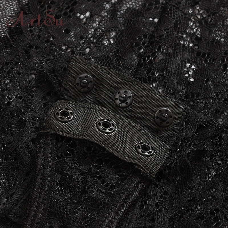 

Artsu Black Lace Straps Bodysuits Women Night Sexy Strappy Lace Bodysuits Transparent Lingerie Mesh Sheer Backless Body suit