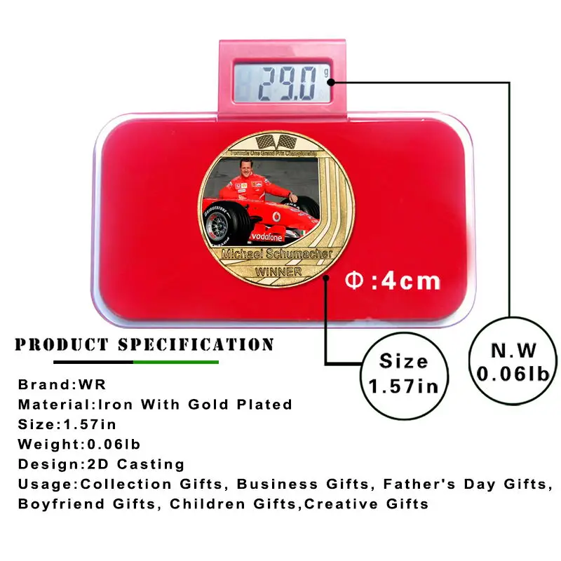 

WR World Drivers' Champion Gold Plated Commemorative Coins Sports Collectibles German Racing Driver Challenge Coin Souvenir Gift