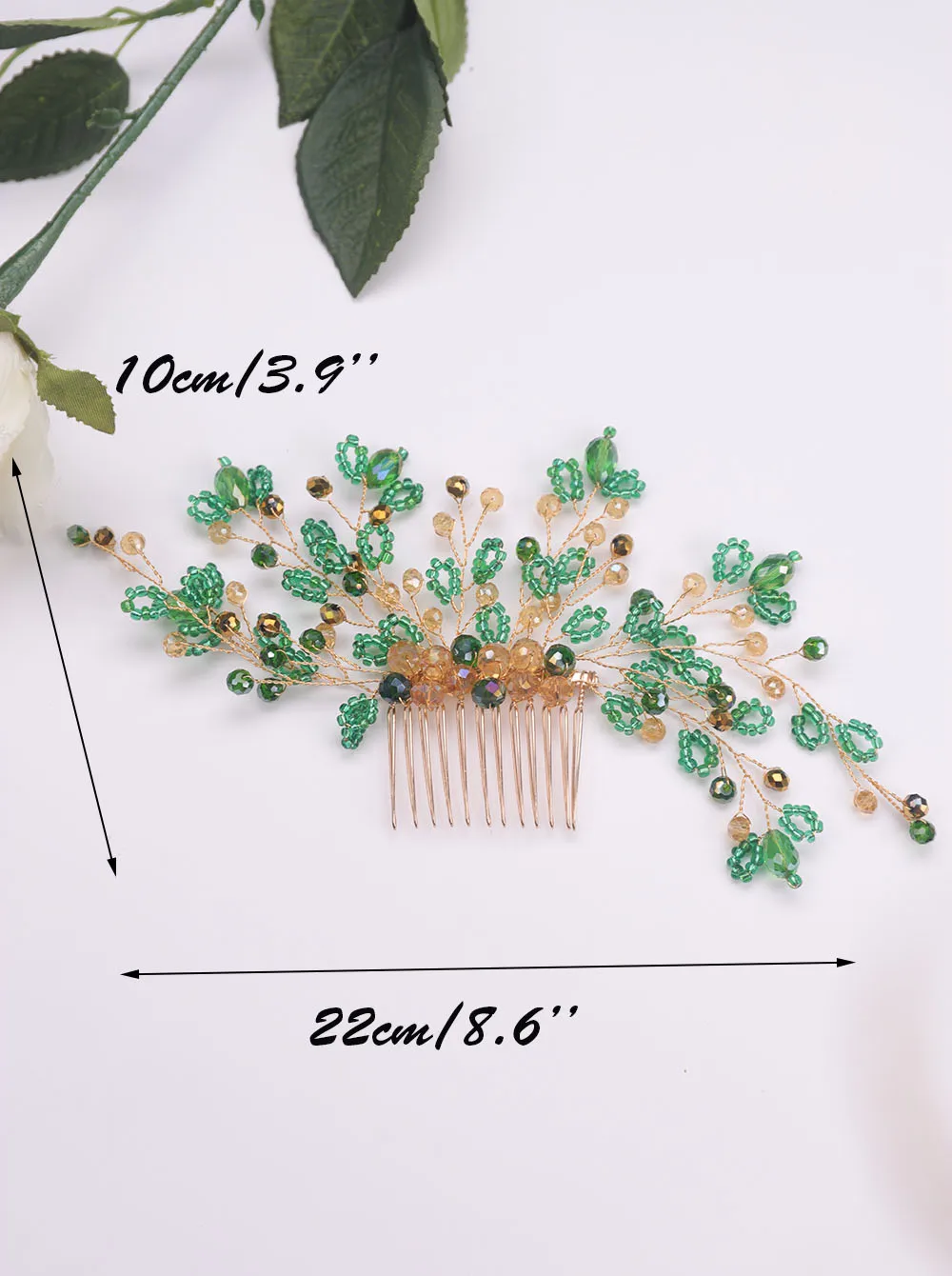 Женская заколка гребень ручной работы с зелеными кристаллами|Свадебные головные