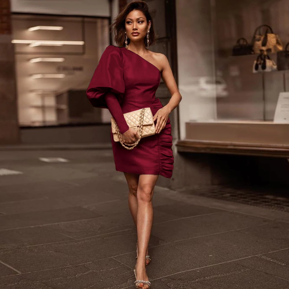 

Elegant Party Dresses Sexy Bare Shoulder Puff Sleeve Appliques Mini Bodycon Dress Classy Vintage Big Size Prom Birthday Outfits