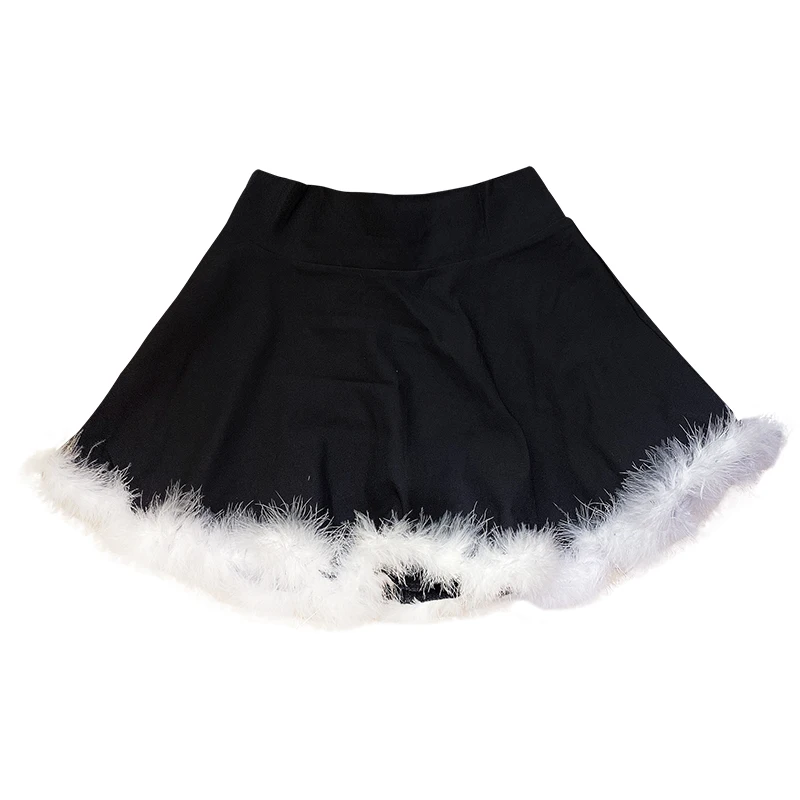 

New Spring Vintage Sweet Women Skirt Sexy Spice Maomao Skirts Cool Disco Dancing Skirt Female Black/white Bitter Fleabane Skirt