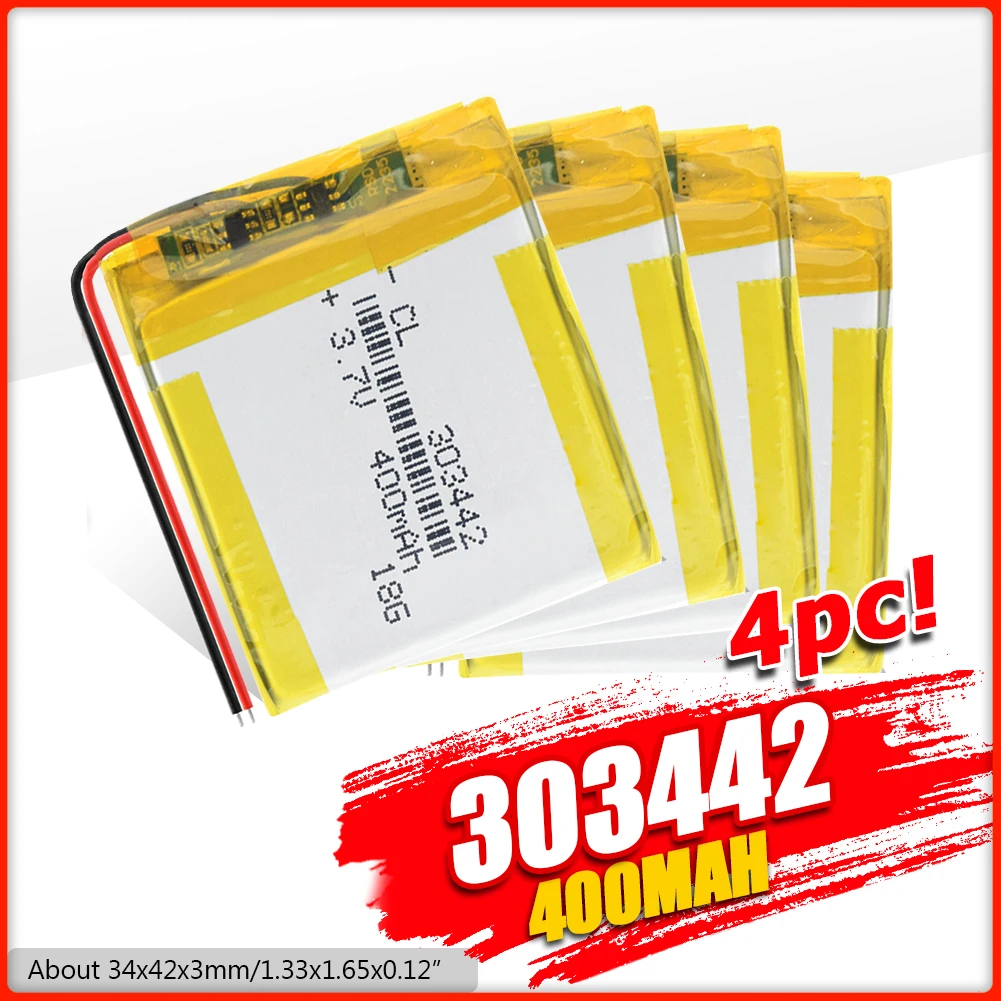 1/2/4 шт. перезаряжаемая литий ионная батарея 3 7 в 303442 033442 400 мА/ч с PCM для наушников GPS