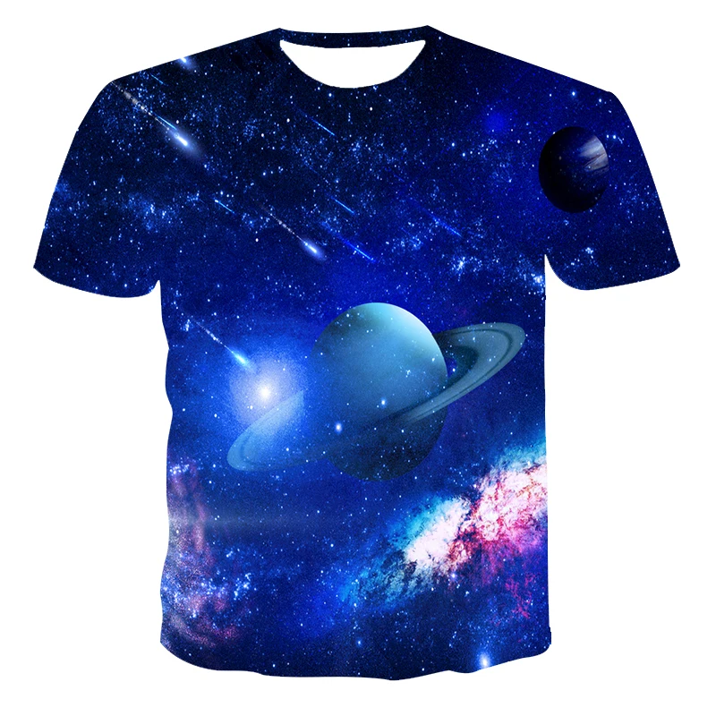 

Anime Cartoon Spring AndSummerNew Children'S 3DPrinting T-Shirt Starry Sky Series Boys And Girls O-Neck Fashion Moisture Wicking