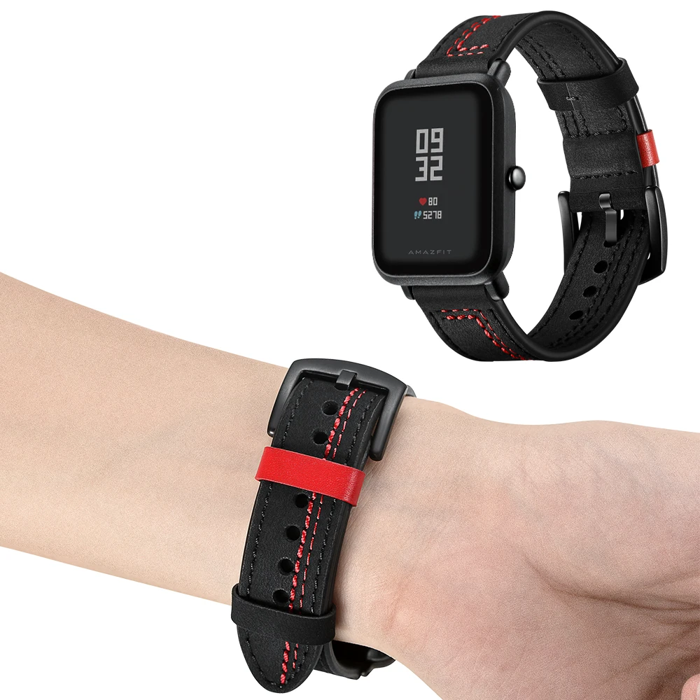 Ремешок UEBN кожаный для Huami Amazfit bip GTS & GTR 42 мм роскошный спортивный браслет наручных