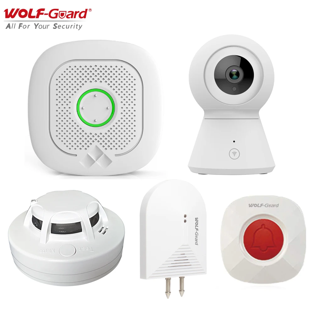 Wolf-Guard Smart Wifi Home Safety System Loud Alarm Set 433MHz Wireless Siren Smart Life/Tuya APP Smoke/Water Intrusion Detector